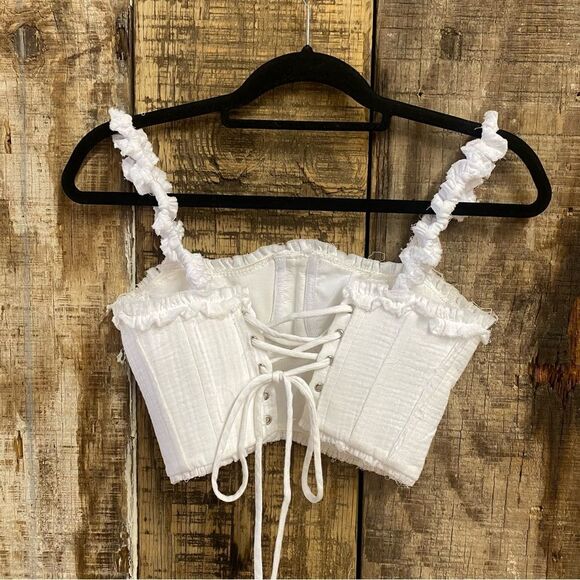 Camila Coelho Lace-Up Detail Ulli Top White camisole bustier Revolve NWT XS - Picture 5 of 6